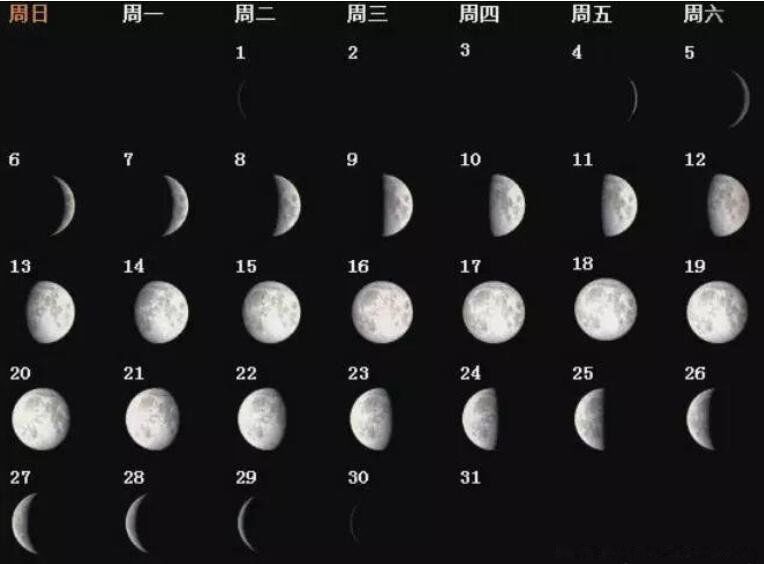 月相变化图及名称 一个月就是根据月亮变化得来的